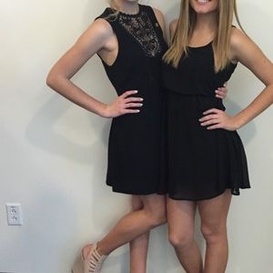 Free People Black Mini Dress with Lace Yoke